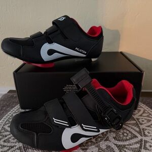 Peloton Black and Red Cycling Shoes with White Logo